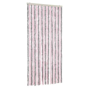 Cortina Antimoscas Chenilla Gris Plateado Y Rosa 90x200 Cm
