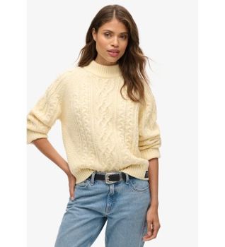 Superdry para mujer. W6110575A Jersey Cable Mock beige (S), Casual, Acrílico