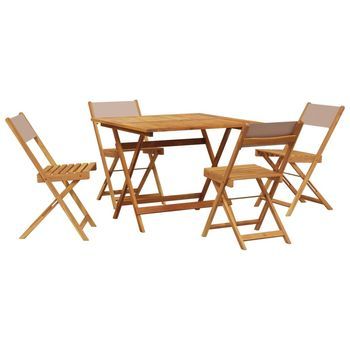 Set De Comedor De Jardín 5 Piezas | Mueble De Jardín Tela Madera Maciza Gris Taupe
