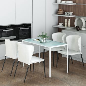 Mesa De Comedor De Cristal Templado Metal Homcom 120x60x75 Cm-blanco