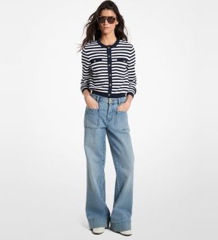 Michael Kors para mujer. MS661G1KVM Cárdigan de punto elástico a rayas marino, blanco (S), Azul, Casual, Viscosa