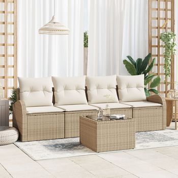 Conjunto De Sofás De Jardín  De 5 Piezas Con Cojines Beige De Ratán Polipropileno V4978 Unico / Beige