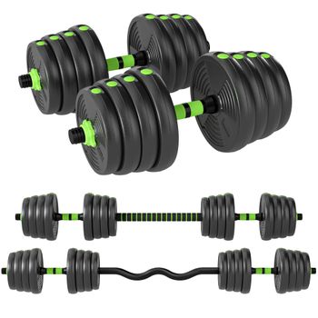 SPORTNOW Juego de Mancuernas Ajustables 3 en 1 30kg, Juego de Pesas con Barra de Conexión y Mango Antideslizante, Pesas y Mancuernas para Hombres y Mujeres, Ejercicio de Fitness, Casa Gimnasio