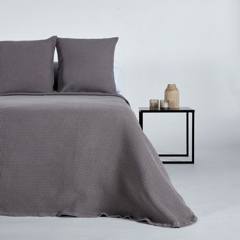 Colcha Algodón Nido Abeja  214 Gris Cama De 90cm
