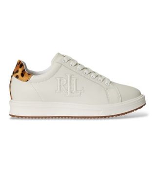 Lauren Ralph Lauren para mujer. 802P18482001 Deportivas Ainsley con pelo de becerro blanco (38), Piel, Plano, 1 a 3cm, Cordones, Casual