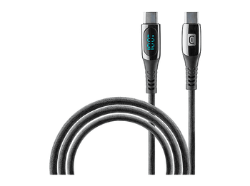 Cable USB-C - CellularLine DISPLAY, Con pantalla LCD, USB-C, 2m, 100 W, Negro