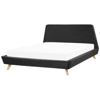 Cama Doble Tapizada Negra 180 X 200 Cm Con Estructura Y Cabecero Vienna
