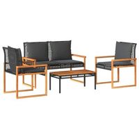 juego de jardin con cojines 4 uds  conjunto mueble jardin mesa y sillas ratan sintetico negro