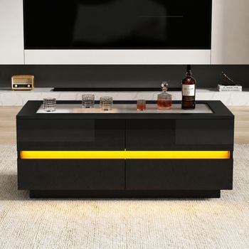 Mesa De Centro Negra 100 X 50 X 40 Cm Con 4 Cajones E Iluminación Led