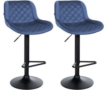 2er set de taburetes de bar kasson terciopelo azul 52x50x84 cm