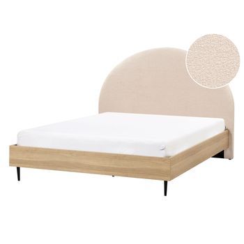 Cama Moderna Con Cabecero Tapizado De Bouclé Beige 140 X 200 Cm Millay