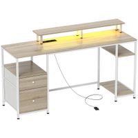 homcom mesa de escritorio con luces led cajones tomas de corriente puertos usb y soporte para monitor 1555x48x755 cm natural