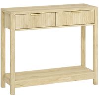 homcom consola 90 cm mesa consola estrecha con 2 cajones ranurados y balda estilo moderno madera natural   aosom espana