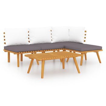 Muebles De Jardín 5 Piezas | Mobiliario De Jardín Con Cojines Madera Maciza De Acacia