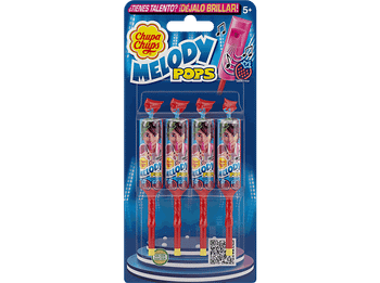 Caramelos - Chupa Chups Melody Pops, Duros con palo, Fresa, 4 unidades, 60g