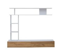mueble tv 180x35x225 cm - set de sala con vitrinas estante y tablero para tv - blanco  natural