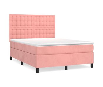 Cama box spring con colchón terciopelo rosa 140x190 cm botones