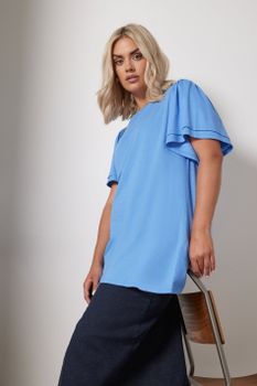 Yours Camiseta Azul De Doble Manga Ángel, Mujer Curvy Y Tallas Grandes, Yours