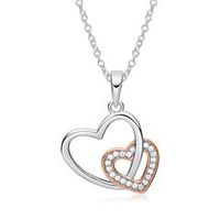 cadena con colgante corazones plata 925 circonita bicolor