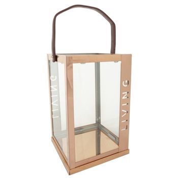 Farol de acero inoxidable y cristal cobre 18x18x30h cm
