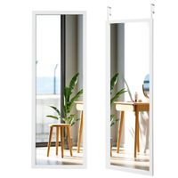 costway espejo de cuerpo entero montado en la pared con ganchos espejo de maquillaje para puerta dormitorio salon vestuarios blanco 120 x 37 cm