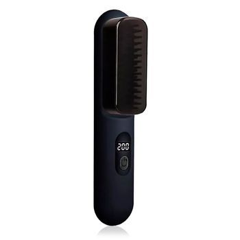 Cepillo Alisador Inalámbrico Con 3 Niveles De Temperatura, Tecnología Cerámica Y Bloqueo De Humedad. Con Batería Recargable De 2000mah. 4,5x4x20 Cm. Color: Negro