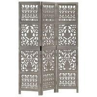 biombo 3 paneles tallado a mano madera de mango gris 120x165 cm vidaxl