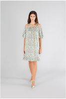 vestido con escote barco en raso green flower m
