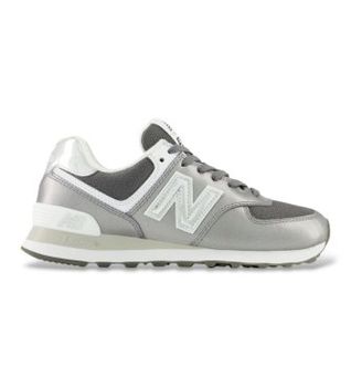 New Balance para mujer. W574V2_LI Zapatillas de piel 574 gris metalizado (35), Plano, Ante, Cordones, Casual
