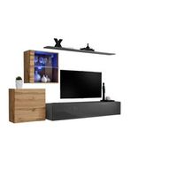 conjunto de muebles de salon mural switch xv diseno color gris brillante y roble wotan