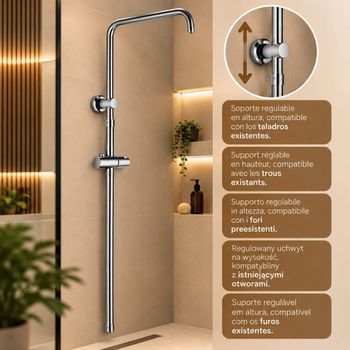 Kibath Barra De Ducha Rapida Extensible Hasta 135cm, De Latón Cromo Brillo - Barra Con Soporte De Pared Ajustable Instalación Universal Compatible Con Agujeros Existentes
