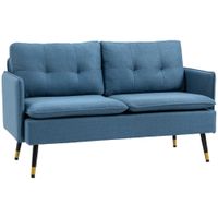 homcom sofa de salon de 2 plazas moderno con 4 cojines reposabrazos y patas de acero carga 240 kg 139x68x80 cm azul