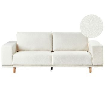 Sofá 3 Plazas Moderno Estilo Retro Reposabrazos Anchos De Bouclé Blanco Crema Nivala
