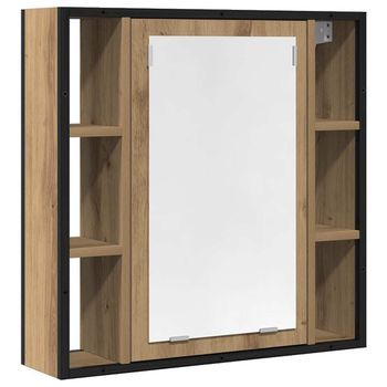 Mueble De Baño | Armario De Baño Con Espejo De Roble Artesanal 60x16x60 Cm