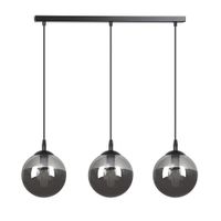 regleta de techo lineal de metal con 3 esferas de cristal gris