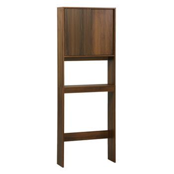 Estantería / Mueble Wc Escandinavo Decorado En Madera, Nogal