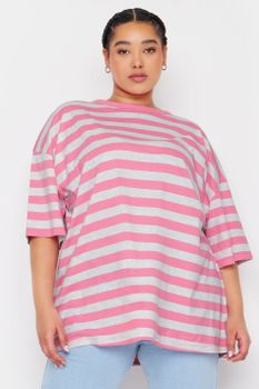 Yours Camiseta Algodón De Rayas Rosas Y Grises, Mujer Curvy Y Tallas Grandes, Yours