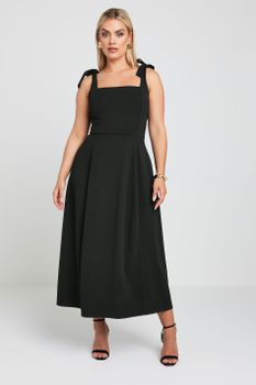 Limited Collection Vestido Largo Negro Con Tirantes Anudables, Mujer Curvy Y Tallas Grandes, Limited Collection