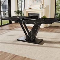 mesa de comedor extensible - mdf  metal con diseno de marmol - negro