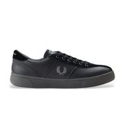 fred perry para hombre b3418-102 zapatillas de piel y ante tennis negro 45 plano cordones casual