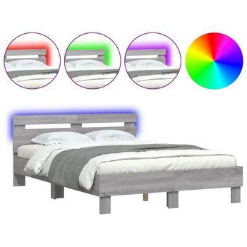 Estructura De Cama Cabecero Y Luces Led Gris Sonoma 135x190 Cm Vidaxl