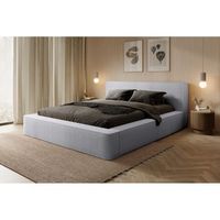 cama con canape denali r gris perla rizado r 180x200 cm r tela de terciopelo suave r somier elevable r almacenamiento integrado