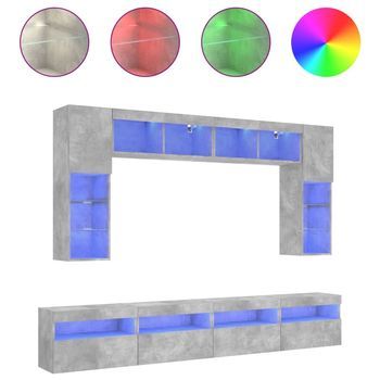 Muebles De Tv De Pared Con Luces Led 8 Piezas Gris Hormigón