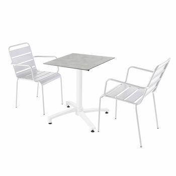 Mesa De Jardín De Hormigón Laminado Y 2 Sillas Blancas, Opéra - Oviala