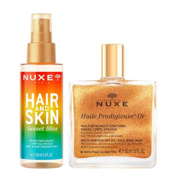 NUXE Huile Prodigieuse Shimmering Multi-Purpose Dry Oil 50ml & 'Sunset Bliss' Hair & Body Fragrance Mist 100ml Bundle