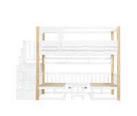 litera infantil 90x200 cm - con escritorio ajustable en altura estanteria integrada y escalera con almacenamiento - blanco y natural