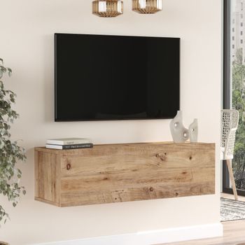 Mueble Tv Suspendido Lapinlahti 100x32x30 Cm - Efecto Roble Rústico [en.casa]
