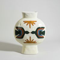 jarron de gres con pajaros multicolores 35 cm