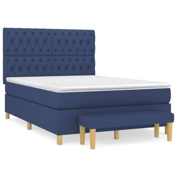 Cama Tapizada 203x144x128 Cm Tejido (100 % Poliéster), Contrachapado Y Madera Tratada - Azul