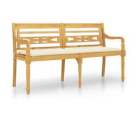 vidaxl banco batavia cojin color crema madera maciza de teca 150 cm
